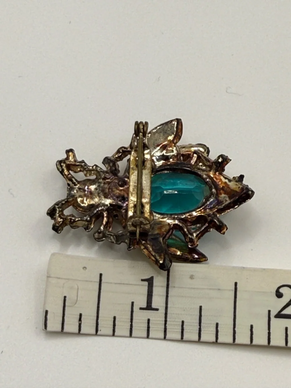 Vintage Bee Insect Brooch Blue Green Glass Jelly Belly Figural Pin